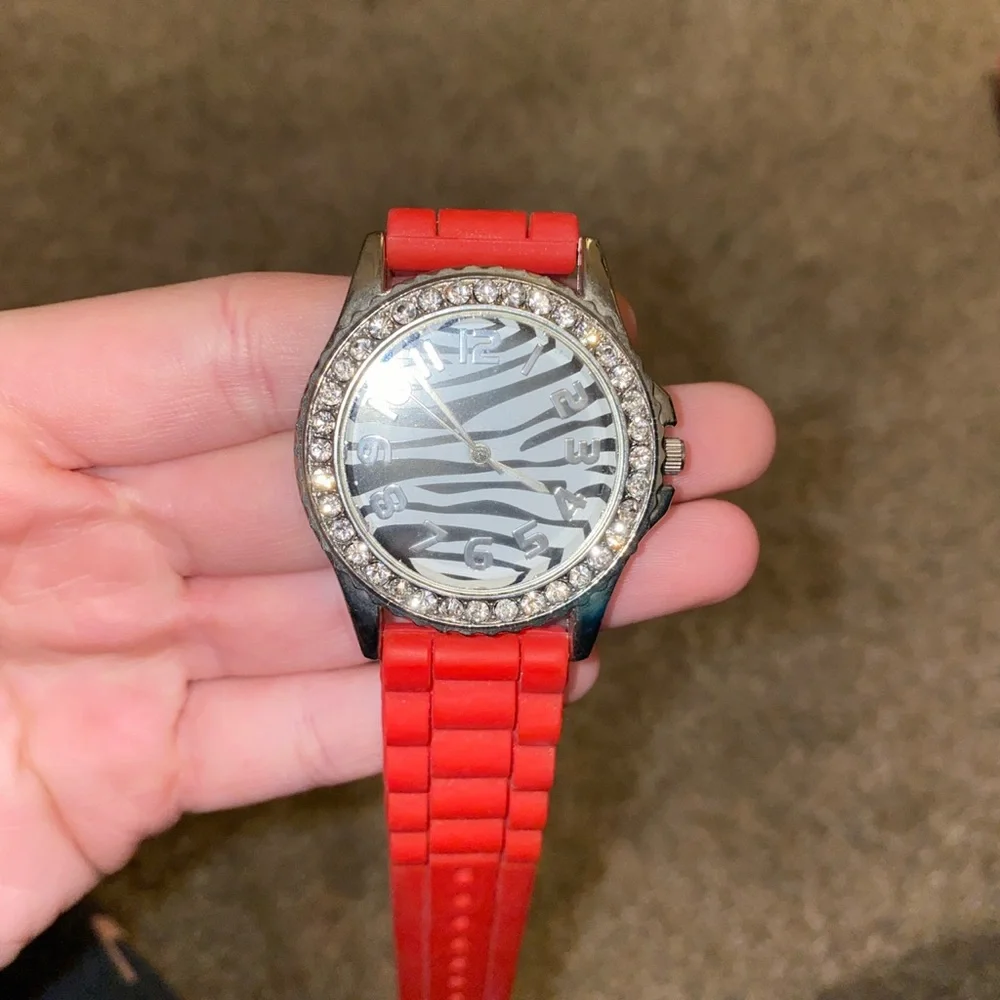 🌟Zebra print watch with red watch band